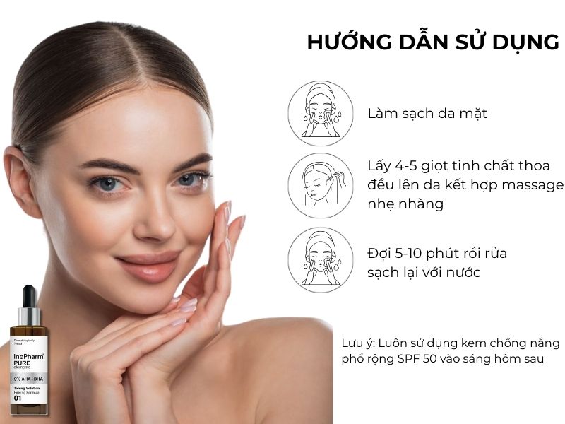 Hướng dẫn sử dụng Inopharm 9% AHA+BHA Peeling Formula